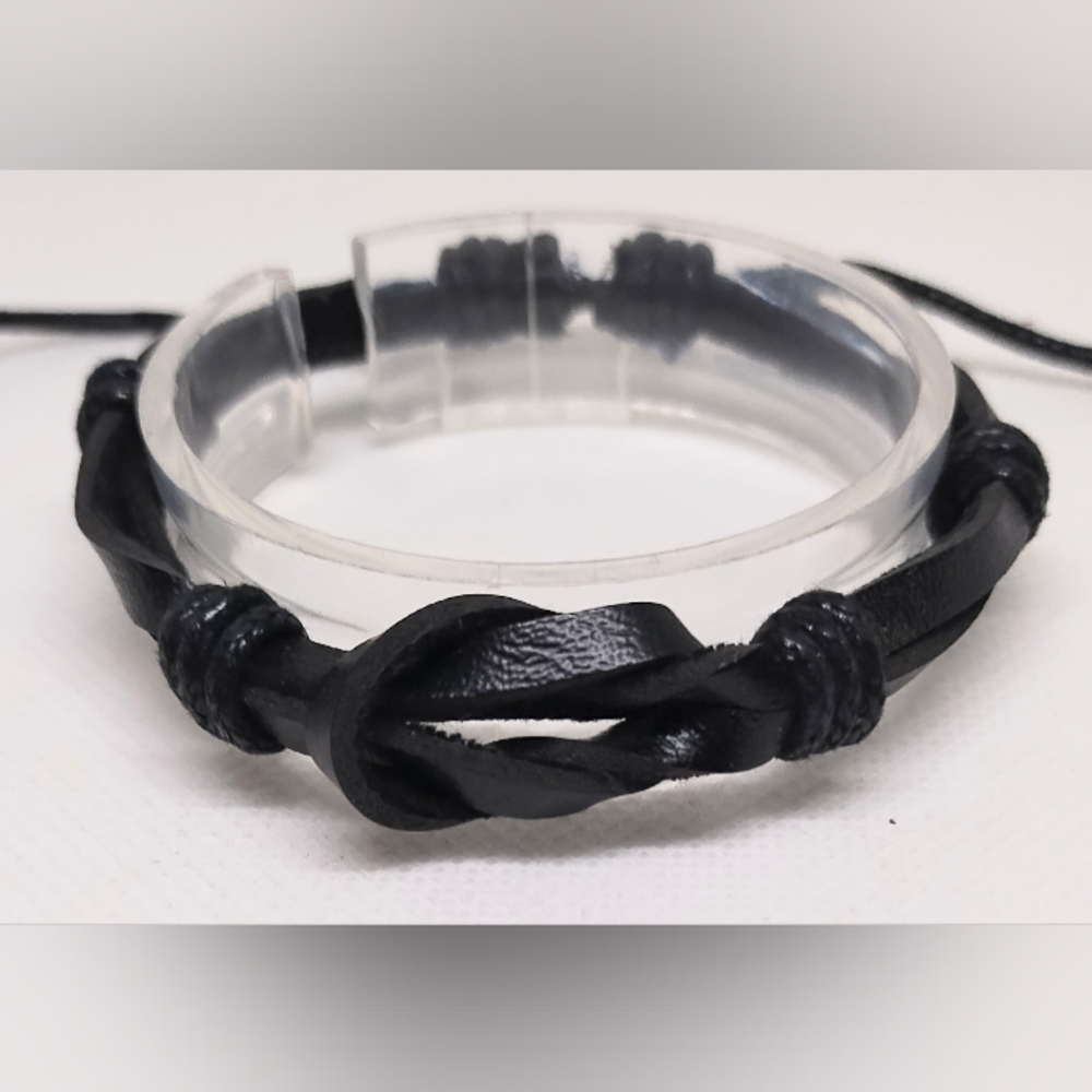 Men's Bracelet Leather Knot Black New f38